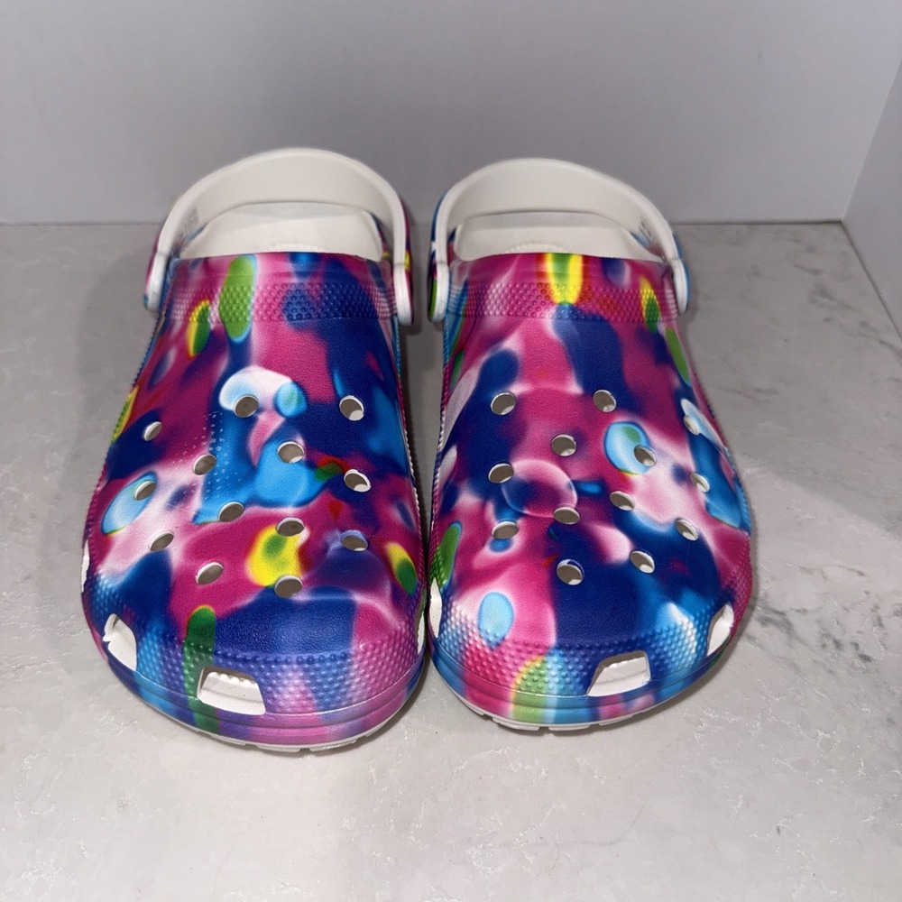 Crocs Women's Abstract Multicolor Clog Sandals Rubber Adjustable Strap M11 W12.5